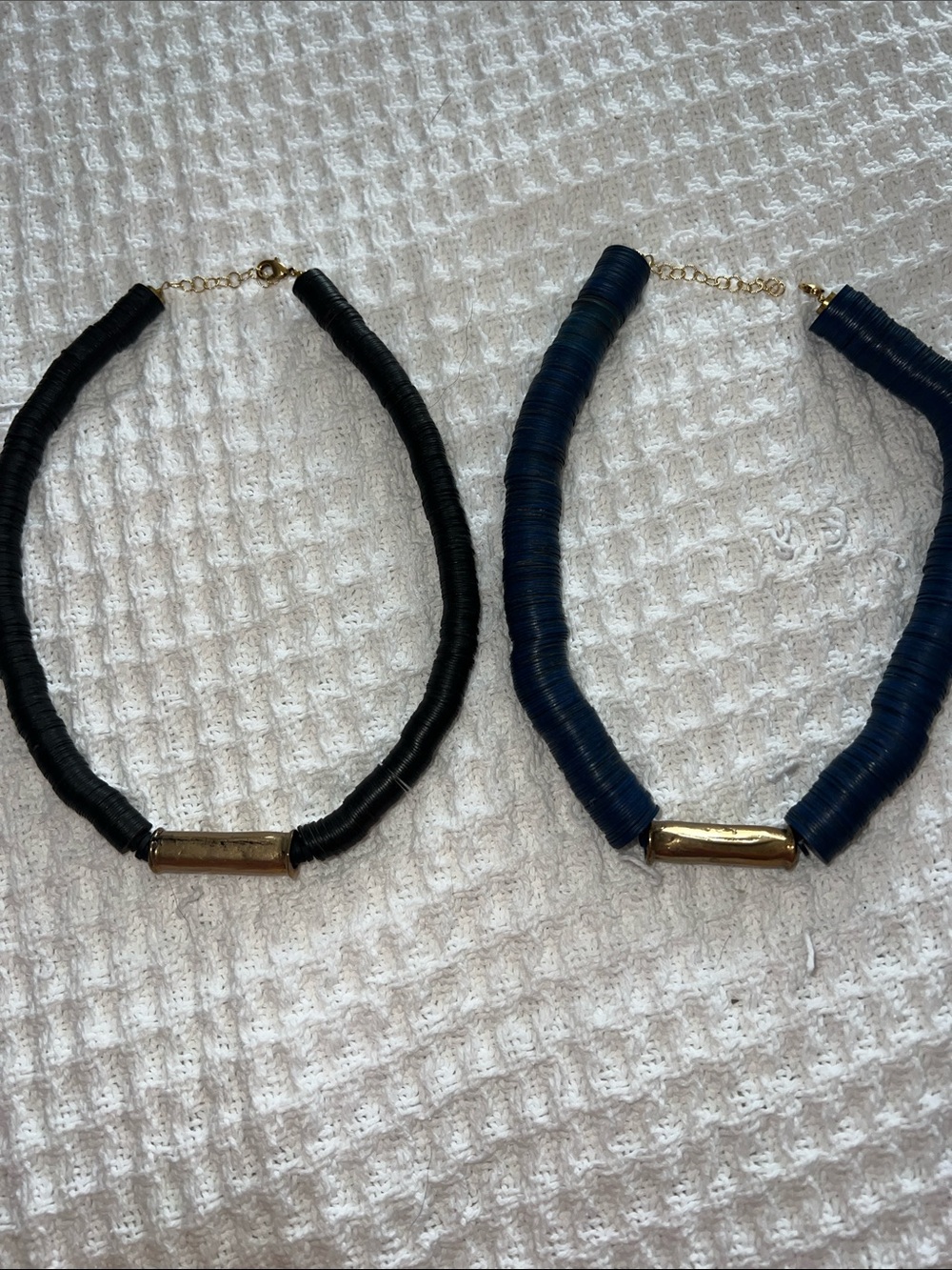 Gold Bar Accent Black and Navy Beaded Choker Necklace - Women Jewelry